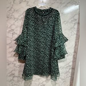 Ranna Gill Mock Neck Dress With Mirrored Beading at Neckline Size M